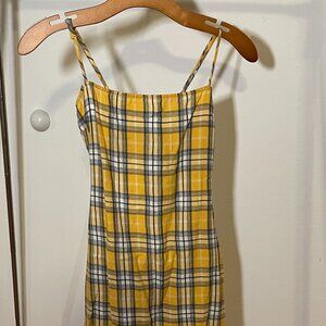 VINTAGE STYLE TOBI MINI DRESS YELLOW PLAID TIE BACK SUMMER DRESS XS